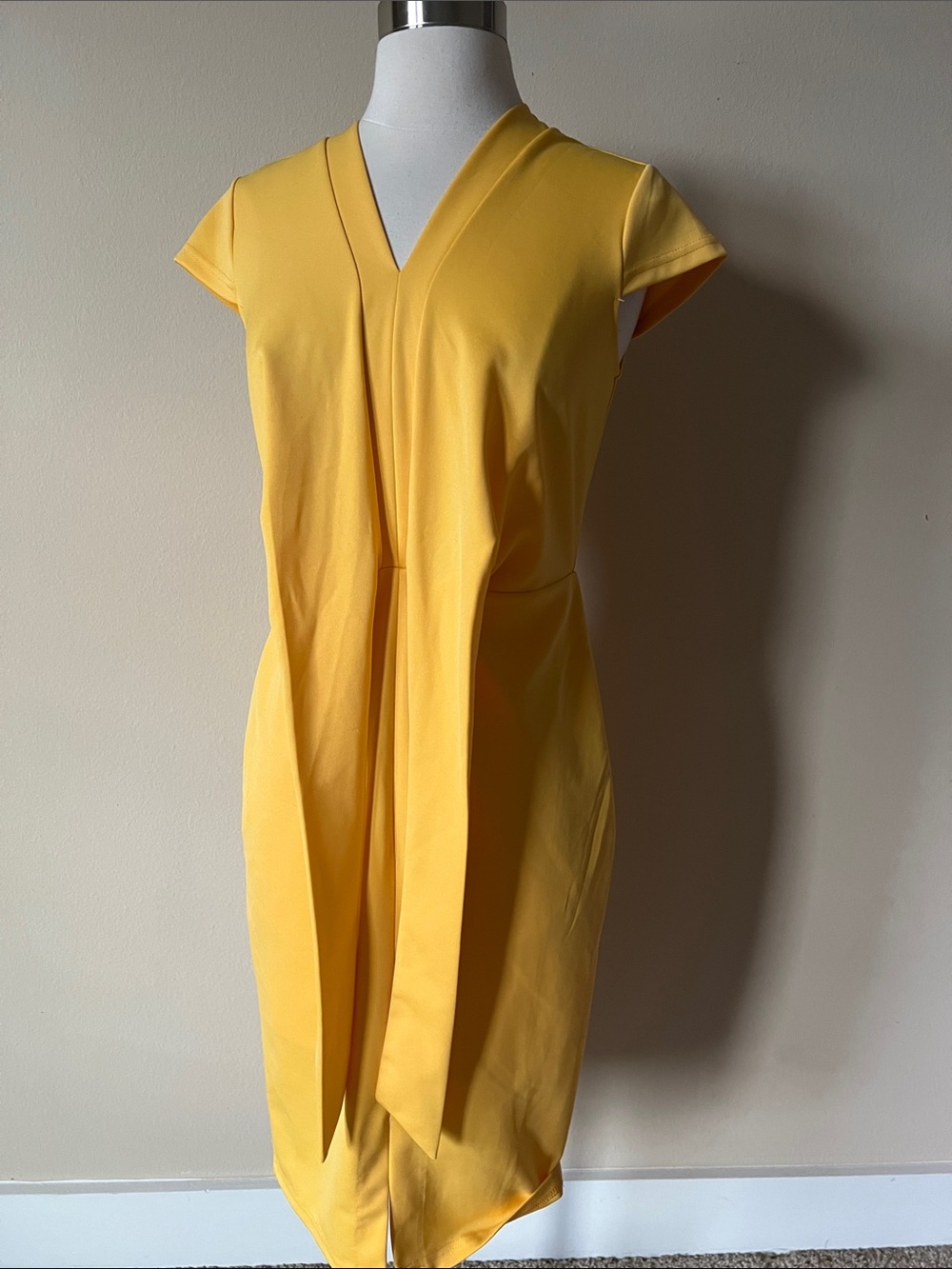 Grace Karin Bright Yellow V-Neck Midi Dress